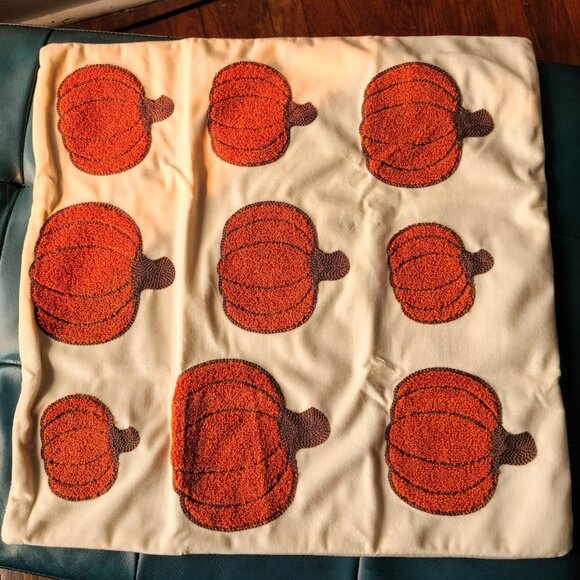 Pumpkin Decorative Pillow Cover Thanksgiving Decor Embroidered Throw Accent Case - Picture 9 of 10